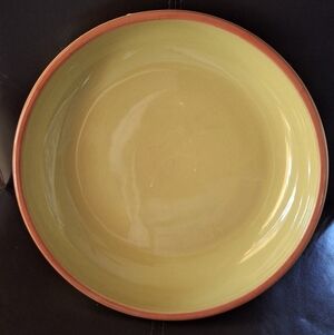 Yellow Glazed Ceramic Serving Bowl with Terracotta Rim